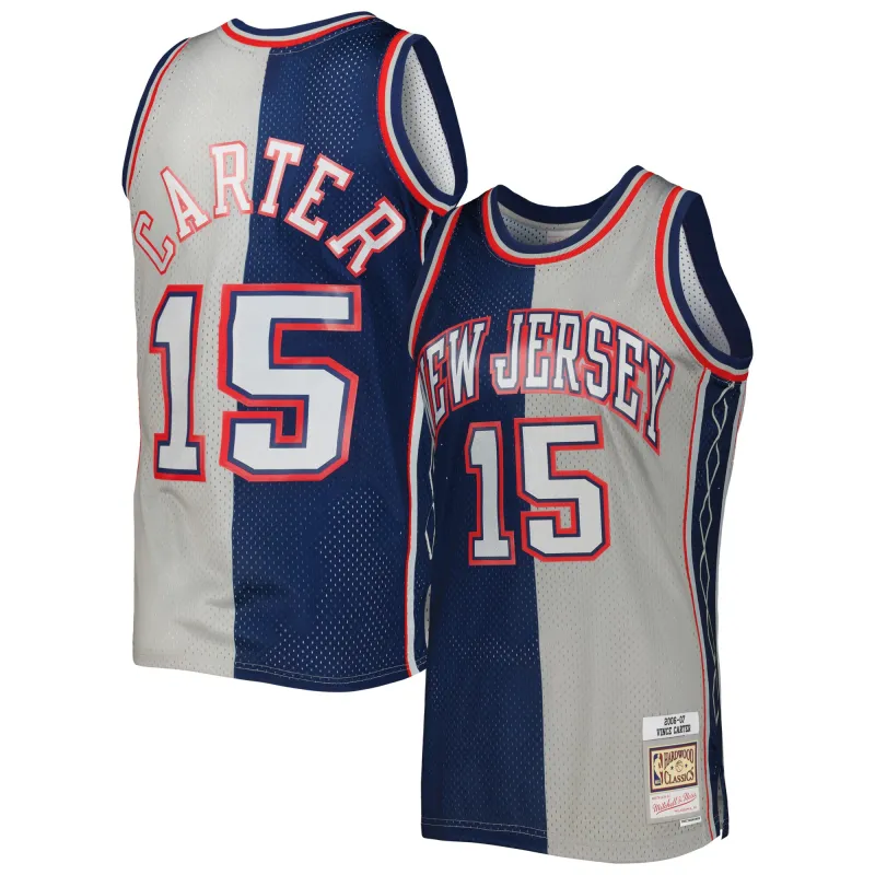 Men's New Jersey Nets Vince Carter Navy/Gray Hardwood Classics 2006/07 Split Swingman Jersey