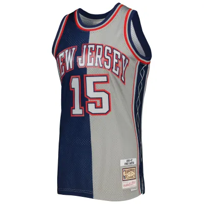 Men's New Jersey Nets Vince Carter Navy/Gray Hardwood Classics 2006/07 Split Swingman Jersey 02