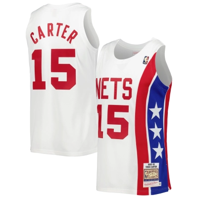 Men's New Jersey Nets Vince Carter White Hardwood Classics Swingman Jersey 01