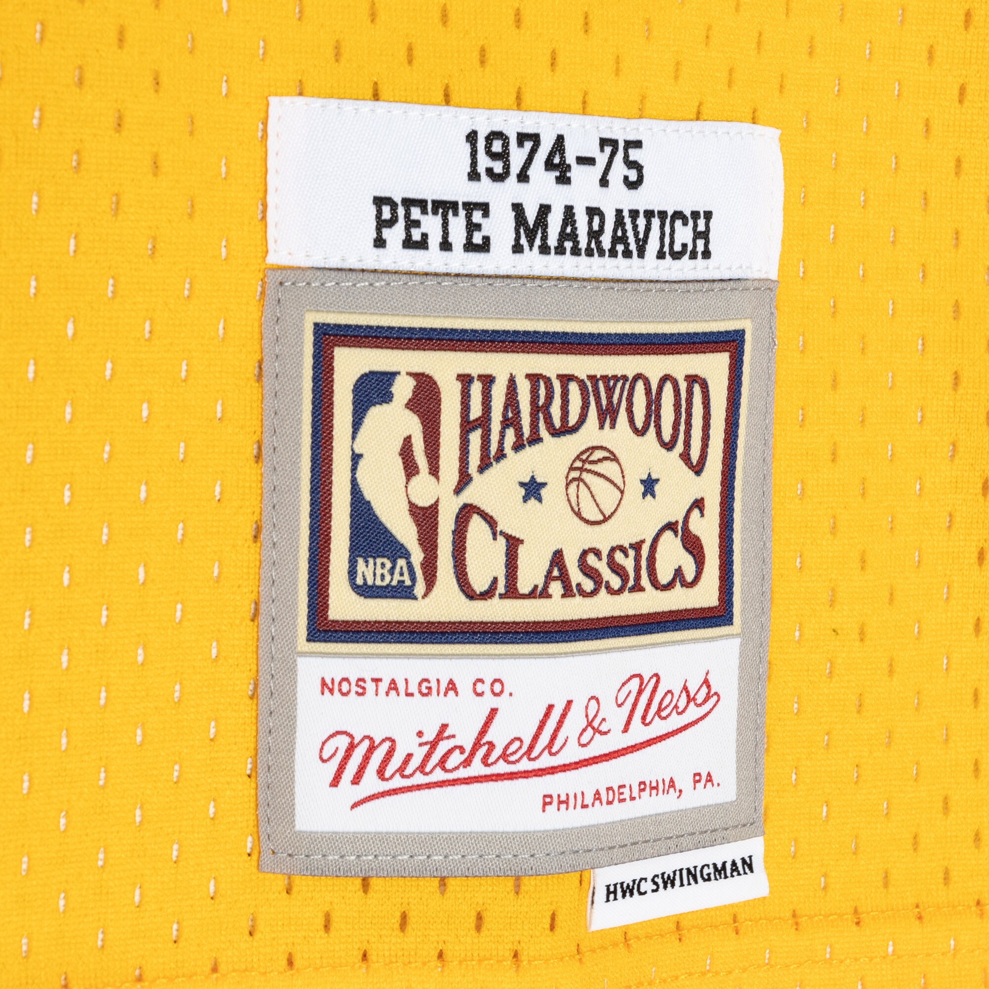 Men's New Orleans Jazz Pete Maravich Purple/Yellow Hardwood Classics 1974/75 Split Swingman Jersey