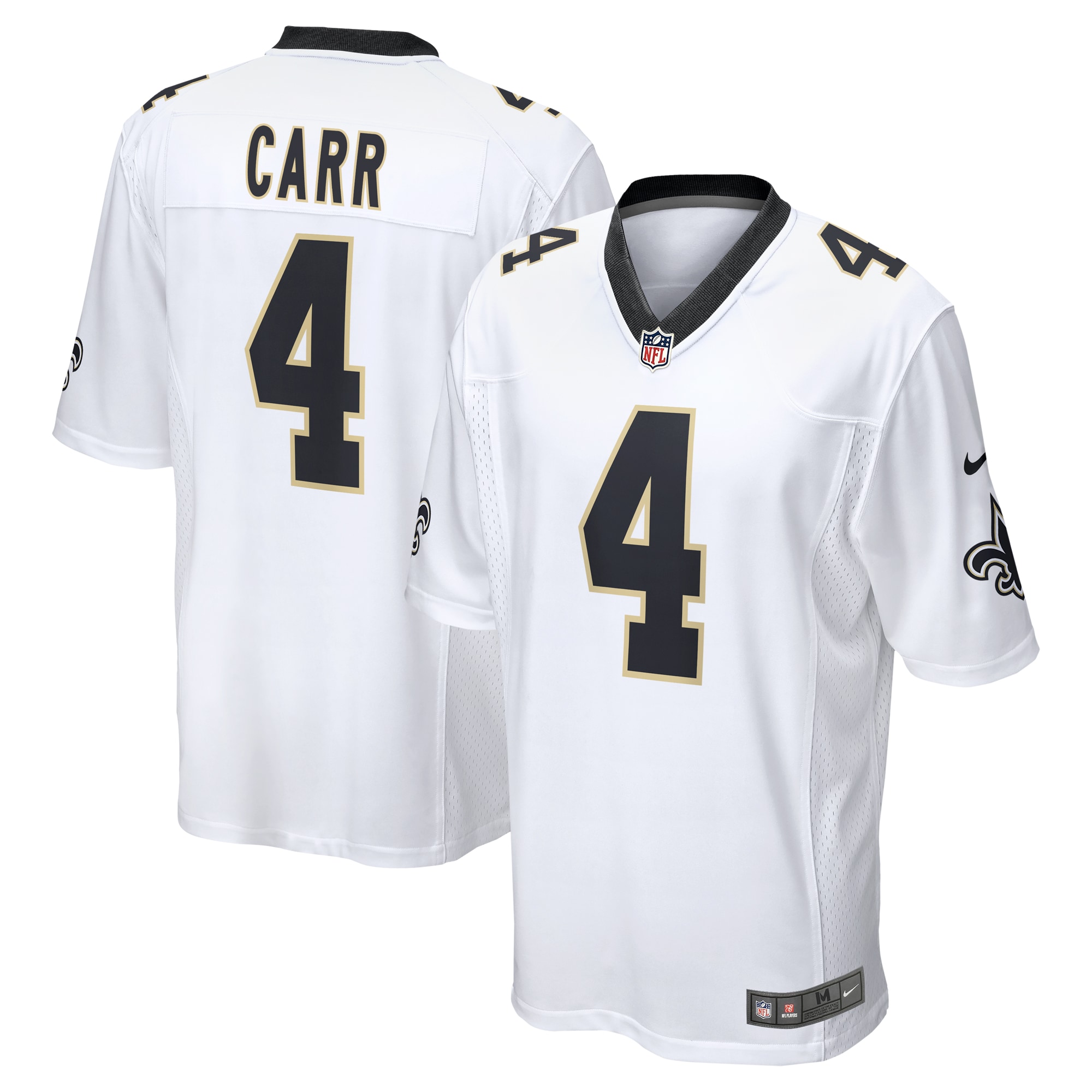 Men's New Orleans Saints Derek Carr White Game Player Jersey