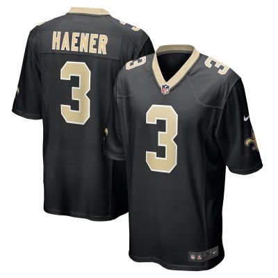 Men's New Orleans Saints Jake Haener Black Team Game Jersey 01