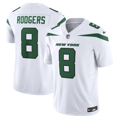 Men's New York Jets Aaron Rodgers Spotlight White Vapor F.U.S.E. Limited Jersey 01