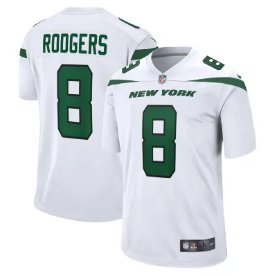 Men's New York Jets Aaron Rodgers White Game Jersey 01