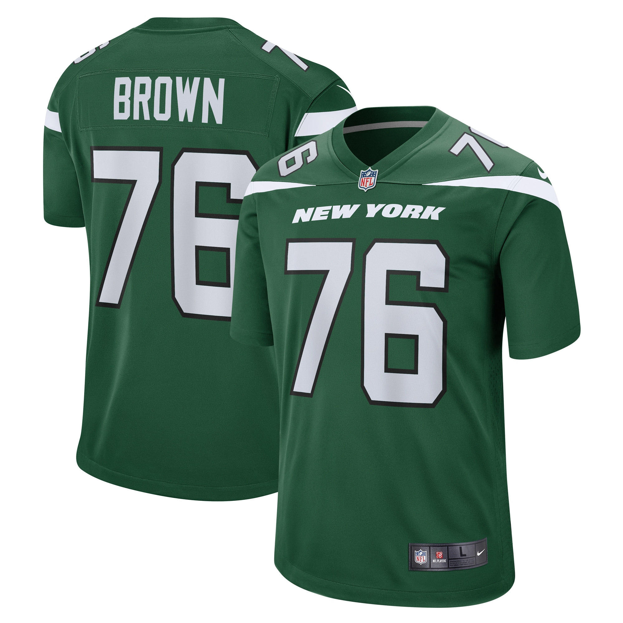 Men's New York Jets Duane Brown Gotham Green Team Game Jersey