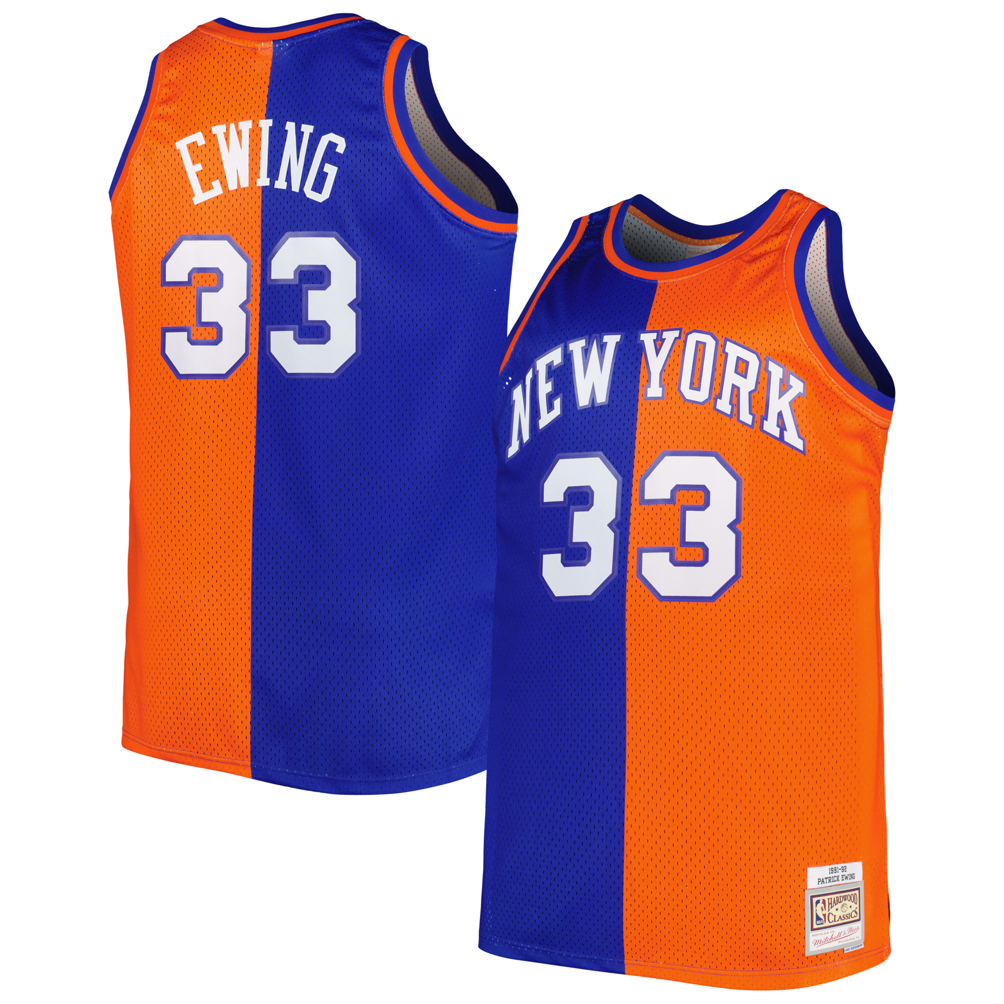 Men's New York Knicks Blue/Orange Big & Tall Hardwood Classics 1991/92 Split Swingman Jersey