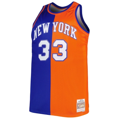Men's New York Knicks Blue/Orange Big & Tall Hardwood Classics 1991/92 Split Swingman Jersey 02