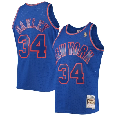 Men's New York Knicks Charles Oakley Blue 1996/97 Hardwood Classics Swingman Jersey 01