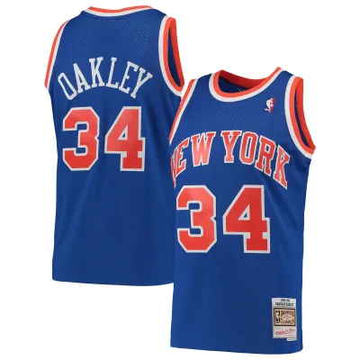 Men's New York Knicks Charles Oakley Blue Hardwood Classics Swingman Jersey 01