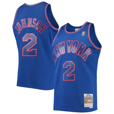 Men's New York Knicks Larry Johnson Blue 1996/97 Hardwood Classics Swingman Jersey 01