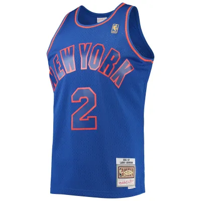 Men's New York Knicks Larry Johnson Blue 1996/97 Hardwood Classics Swingman Jersey 02