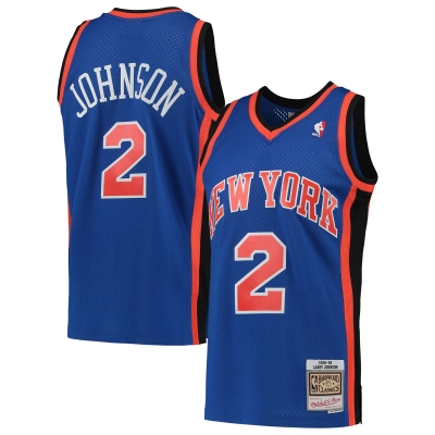 Men's New York Knicks Larry Johnson Blue 1998/99 Hardwood Classics Swingman Jersey 01