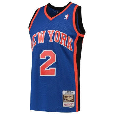Men's New York Knicks Larry Johnson Blue 1998/99 Hardwood Classics Swingman Jersey 02