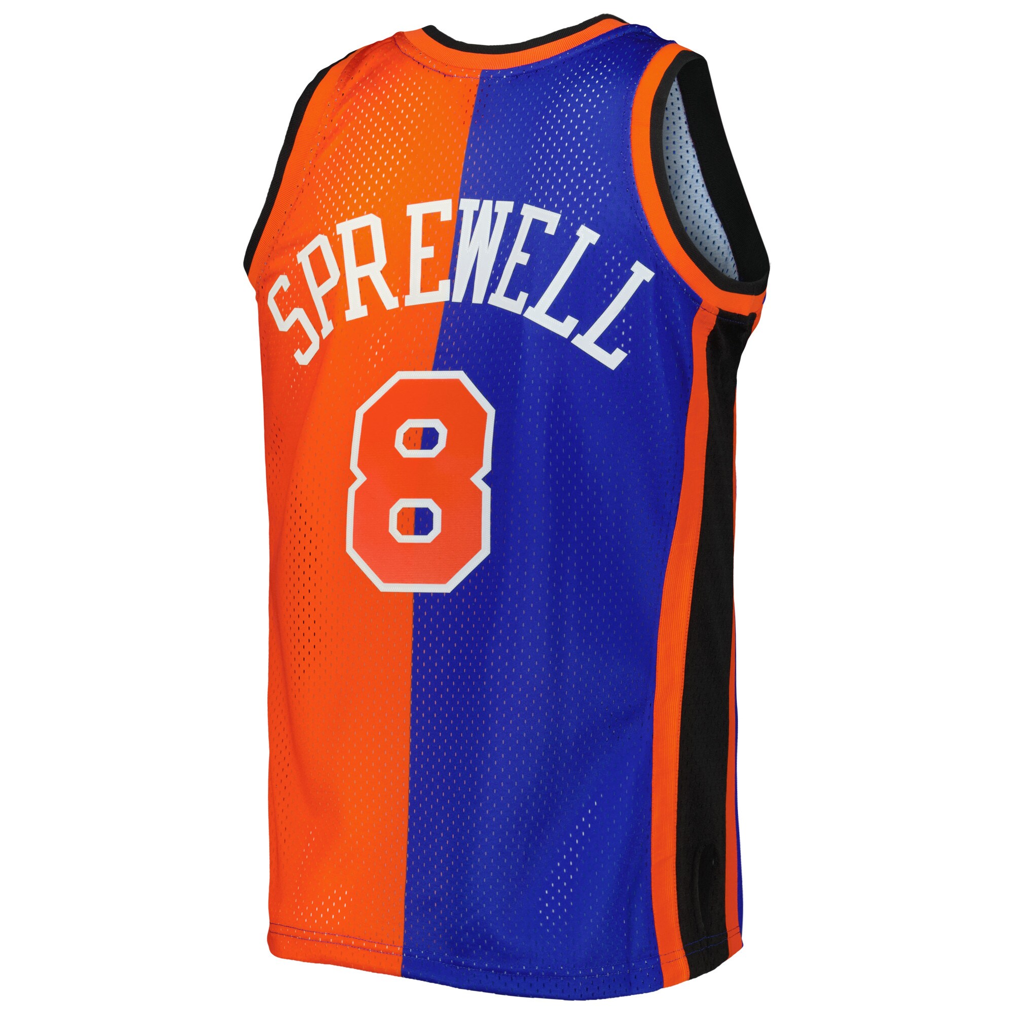 Men's New York Knicks Latrell Sprewell Blue/Orange Hardwood Classics 1998/99 Split Swingman Jersey