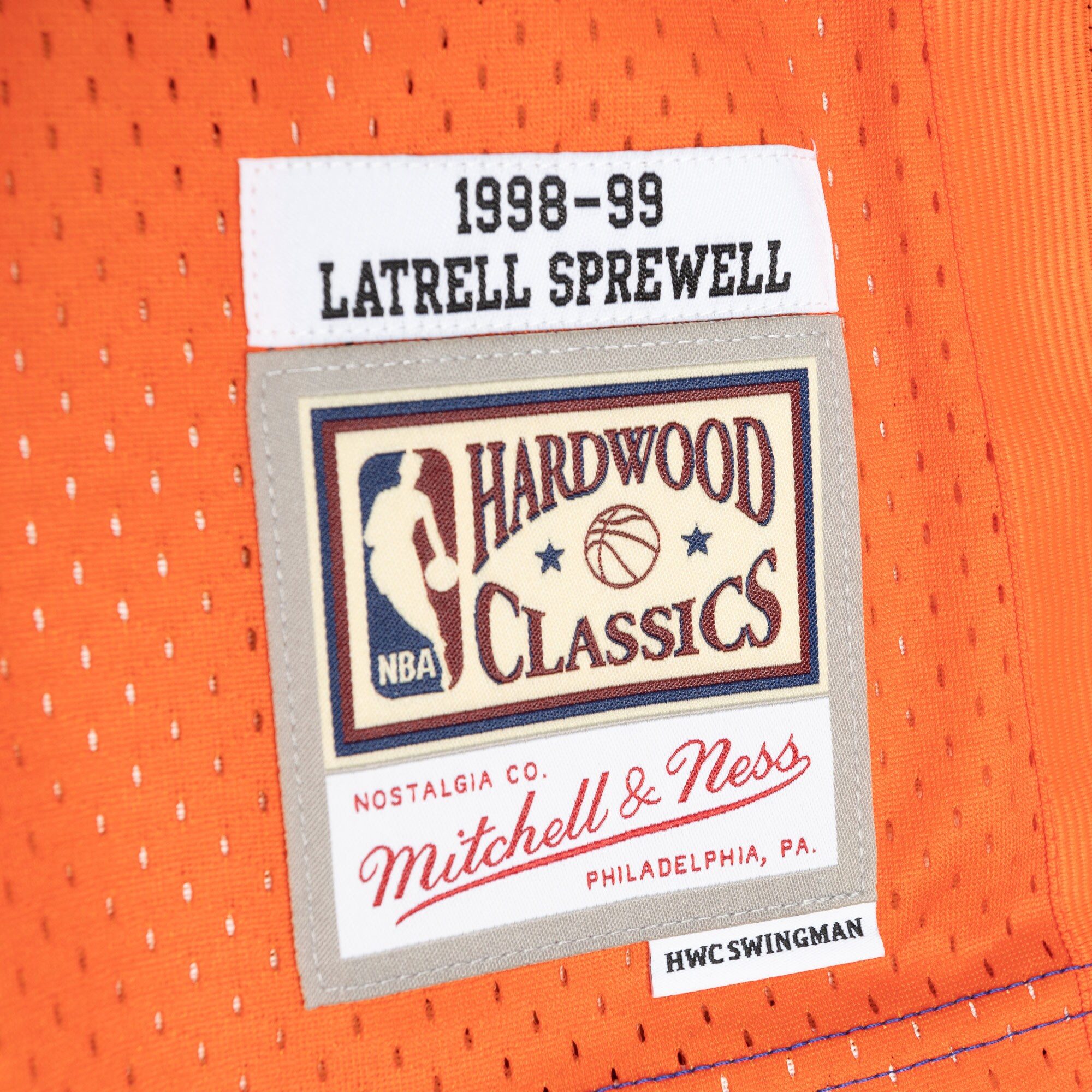 Men's New York Knicks Latrell Sprewell Blue/Orange Hardwood Classics 1998/99 Split Swingman Jersey