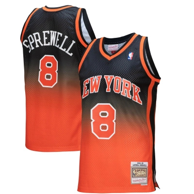 Men's New York Knicks Latrell Sprewell Orange/Black 1998/99 Hardwood Classics Fadeaway Swingman Jersey 01