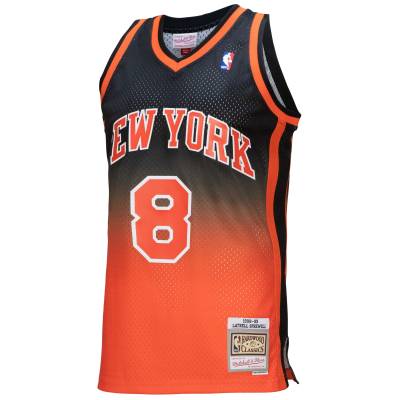 Men's New York Knicks Latrell Sprewell Orange/Black 1998/99 Hardwood Classics Fadeaway Swingman Jersey 02