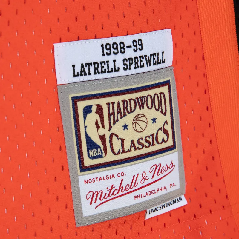 Men's New York Knicks Latrell Sprewell Orange/Black 1998/99 Hardwood Classics Fadeaway Swingman Jersey