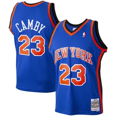 Men's New York Knicks Marcus Camby Blue 1998/99 Hardwood Classics Swingman Jersey 01