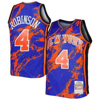 Men's New York Knicks Nate Robinson Blue 2005/06 Hardwood Classics Marble Swingman Jersey 01