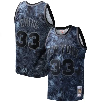 Men's New York Knicks Patrick Ewing Black Hardwood Classics 1991/92 Tie-Dye Swingman Jersey 01