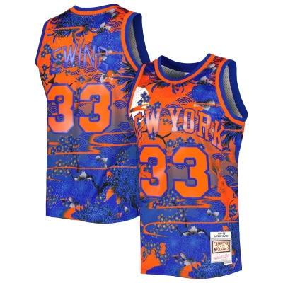 Men's New York Knicks Patrick Ewing Blue 1985/86 Hardwood Classics Lunar New Year Swingman Jersey 01