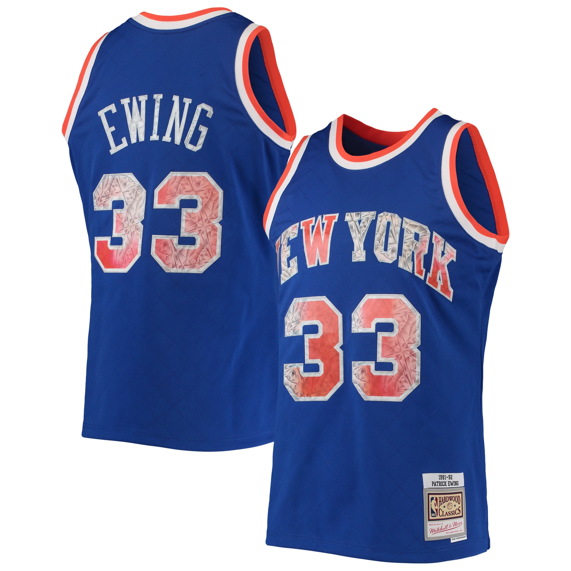 Men's New York Knicks Patrick Ewing Blue 1991/92 Hardwood Classics NBA 75th Anniversary Diamond Swingman Jersey