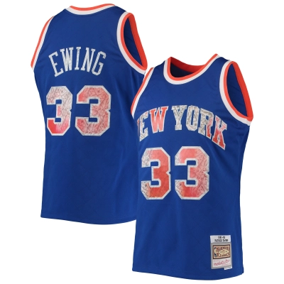 Men's New York Knicks Patrick Ewing Blue 1991/92 Hardwood Classics NBA 75th Anniversary Diamond Swingman Jersey 01