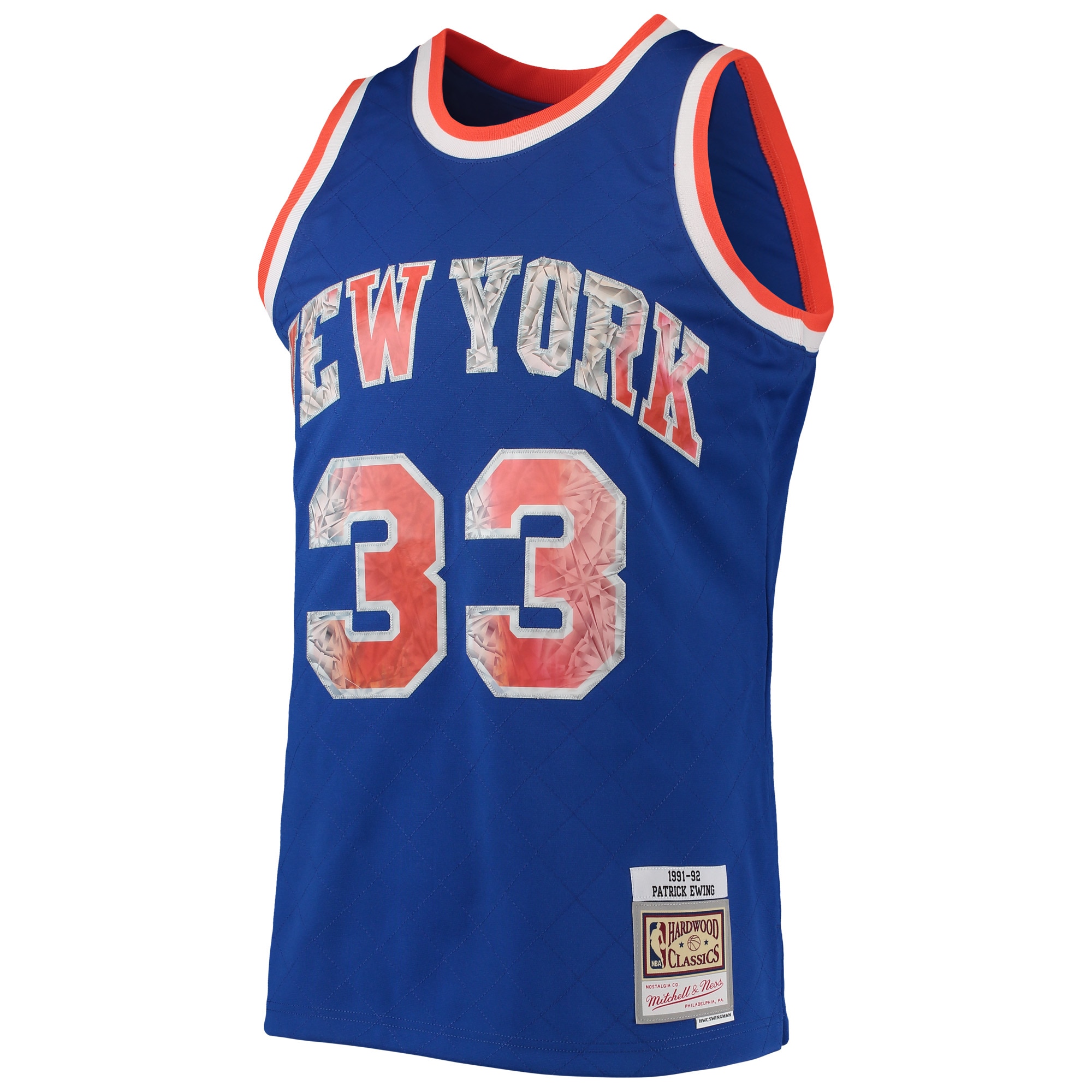Men's New York Knicks Patrick Ewing Blue 1991/92 Hardwood Classics NBA 75th Anniversary Diamond Swingman Jersey