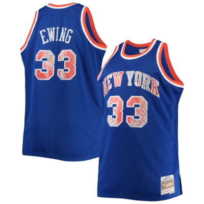 Men's New York Knicks Patrick Ewing Blue Big & Tall 1991/92 NBA 75th Anniversary Diamond Swingman Jersey 01