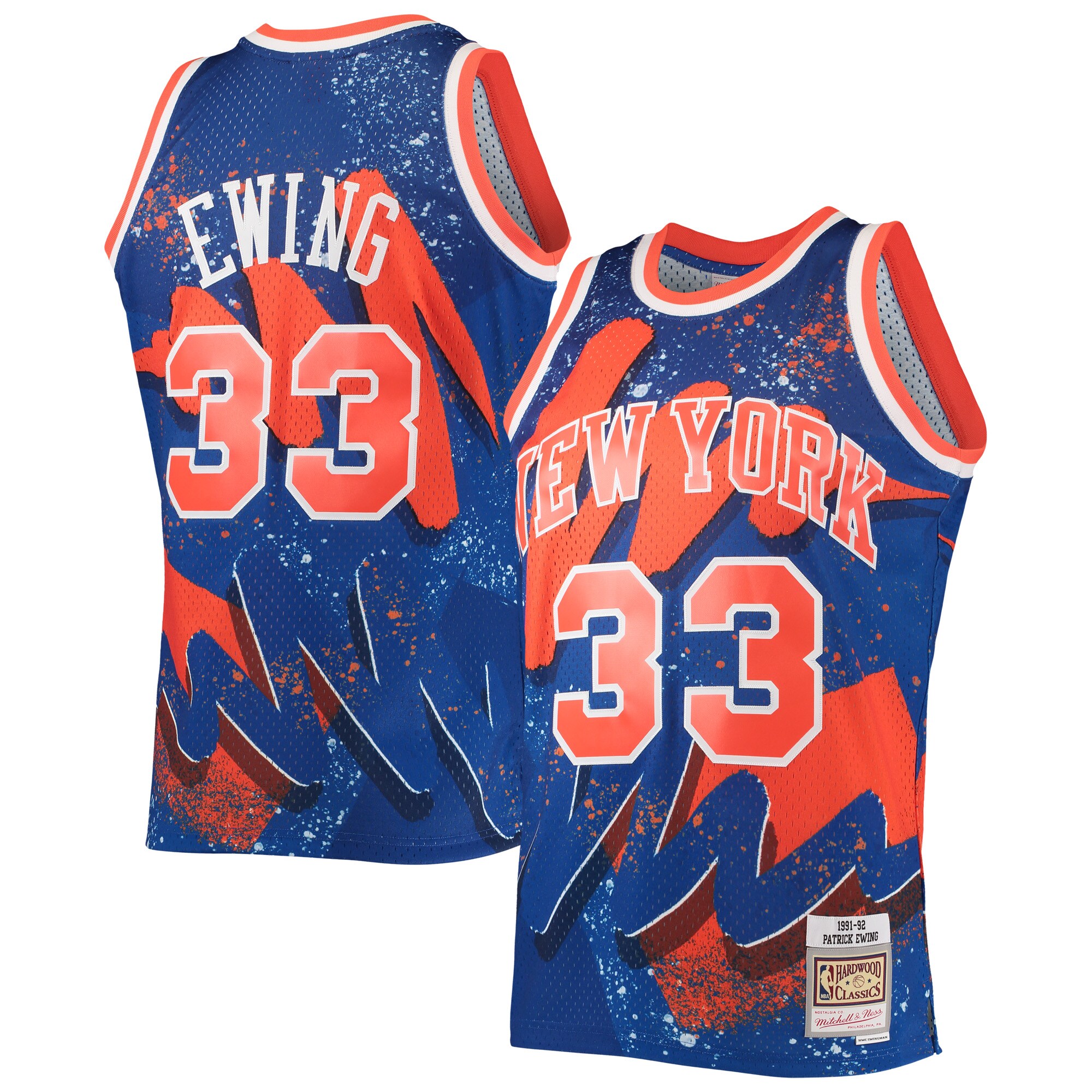 Men's New York Knicks Patrick Ewing Blue Hardwood Classics 1991/92 Hyper Hoops Swingman Jersey