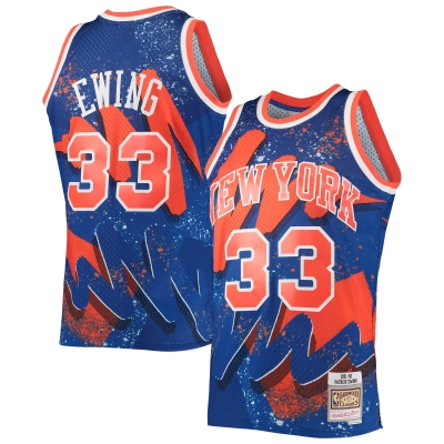 Men's New York Knicks Patrick Ewing Blue Hardwood Classics 1991/92 Hyper Hoops Swingman Jersey 01