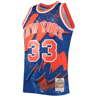 Men's New York Knicks Patrick Ewing Blue Hardwood Classics 1991/92 Hyper Hoops Swingman Jersey 02