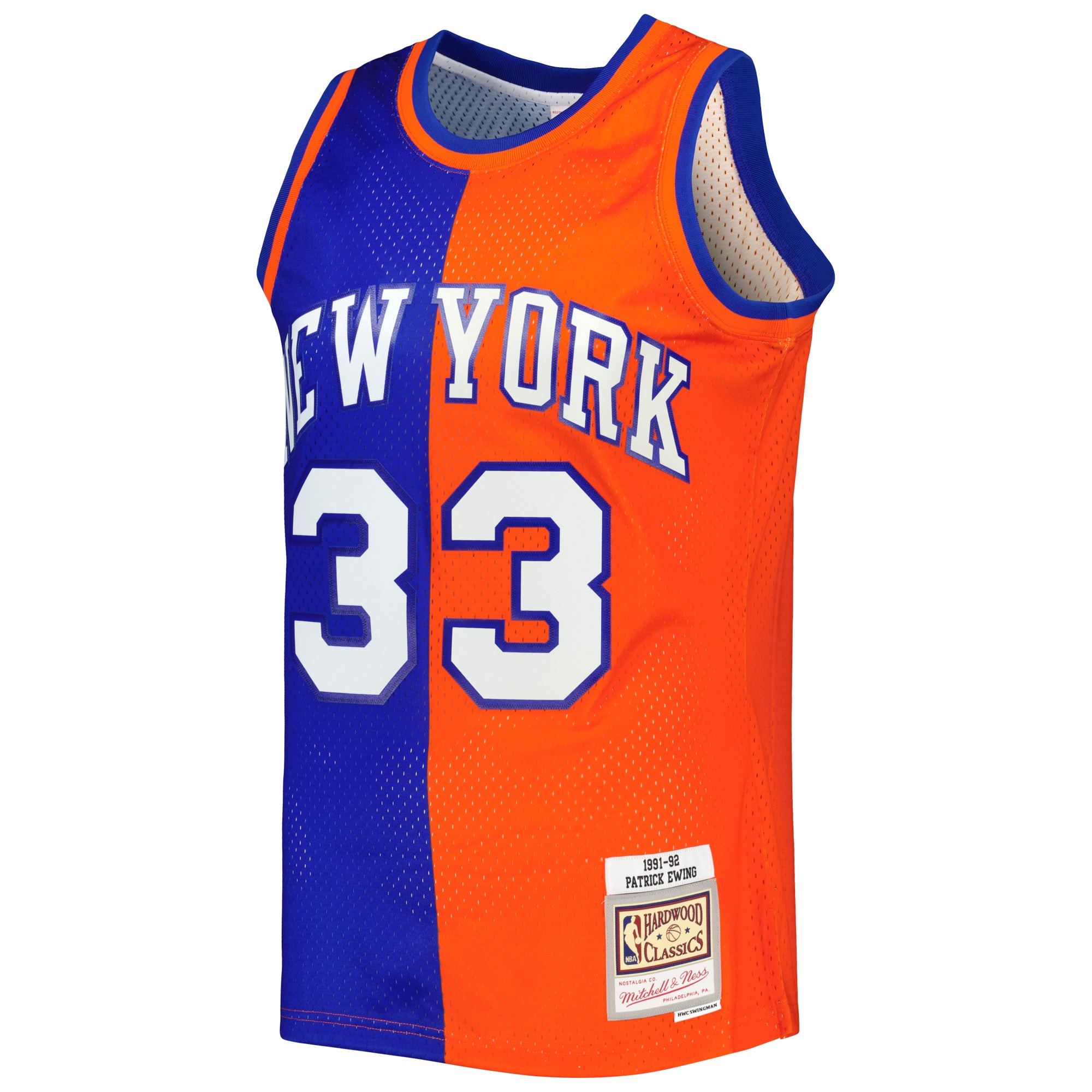 Men's New York Knicks Patrick Ewing Blue/Orange Hardwood Classics 1991/92 Split Swingman Jersey