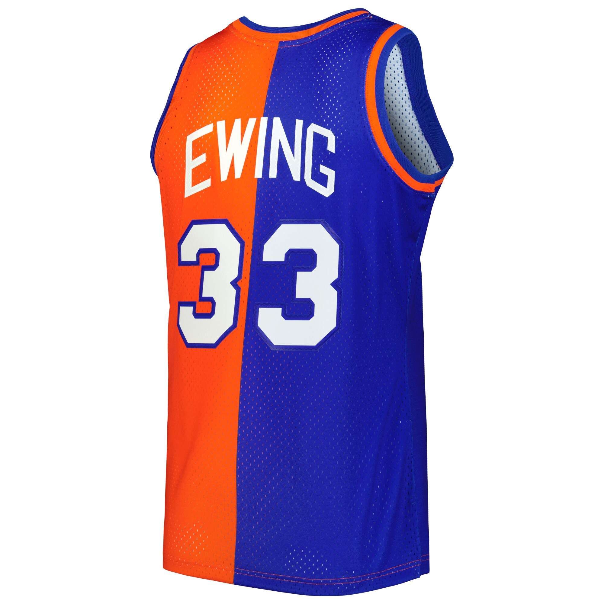 Men's New York Knicks Patrick Ewing Blue/Orange Hardwood Classics 1991/92 Split Swingman Jersey