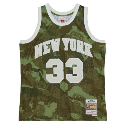 Men's New York Knicks Patrick Ewing Camo Hardwood Classics 1991/92 Ghost Green Swingman Jersey 02