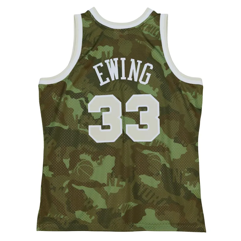 Men's New York Knicks Patrick Ewing Camo Hardwood Classics 1991/92 Ghost Green Swingman Jersey