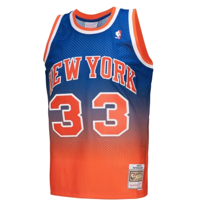 Men's New York Knicks Patrick Ewing Orange/Royal 1991/92 Hardwood Classics Fadeaway Swingman Jersey 02