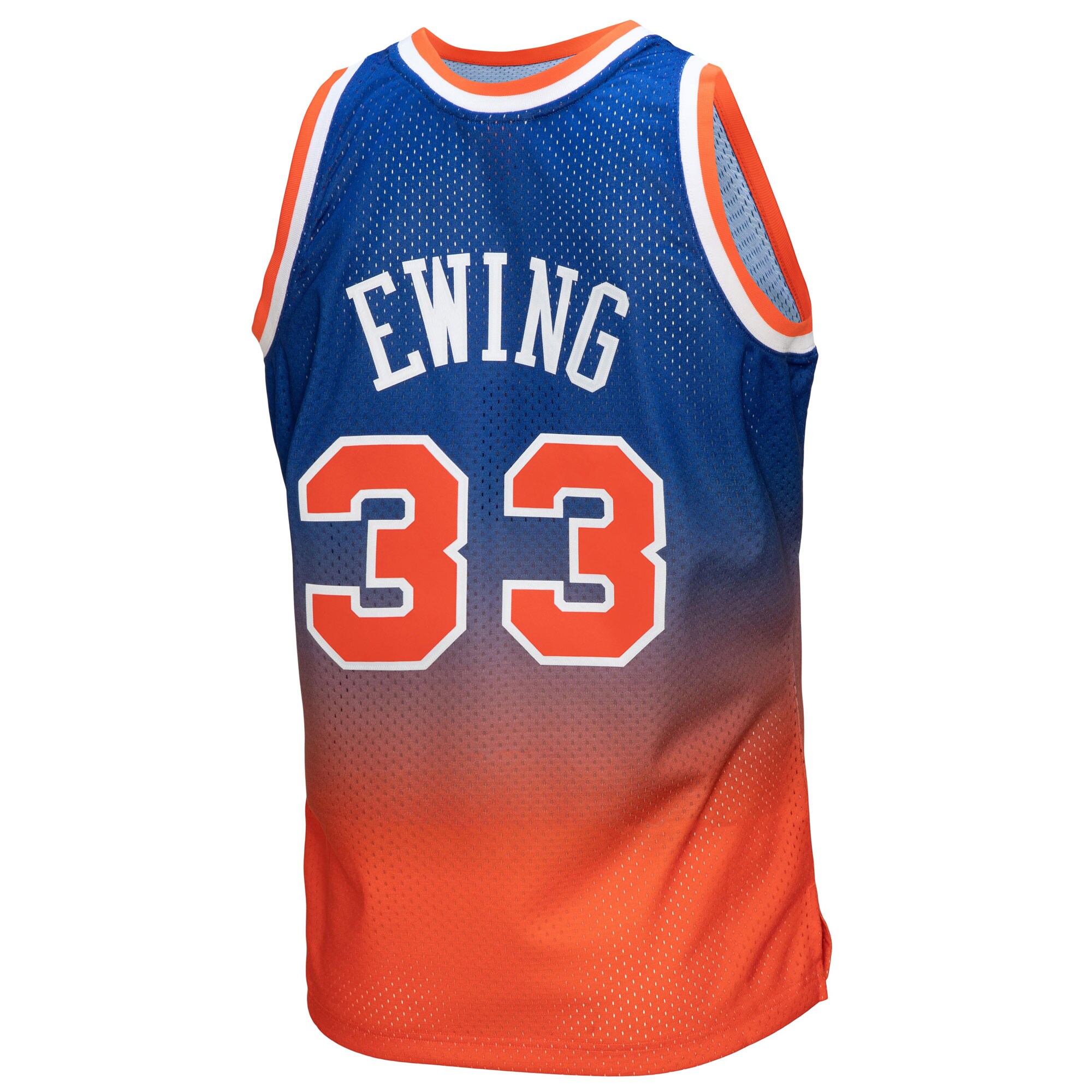 Men's New York Knicks Patrick Ewing Orange/Royal 1991/92 Hardwood Classics Fadeaway Swingman Jersey