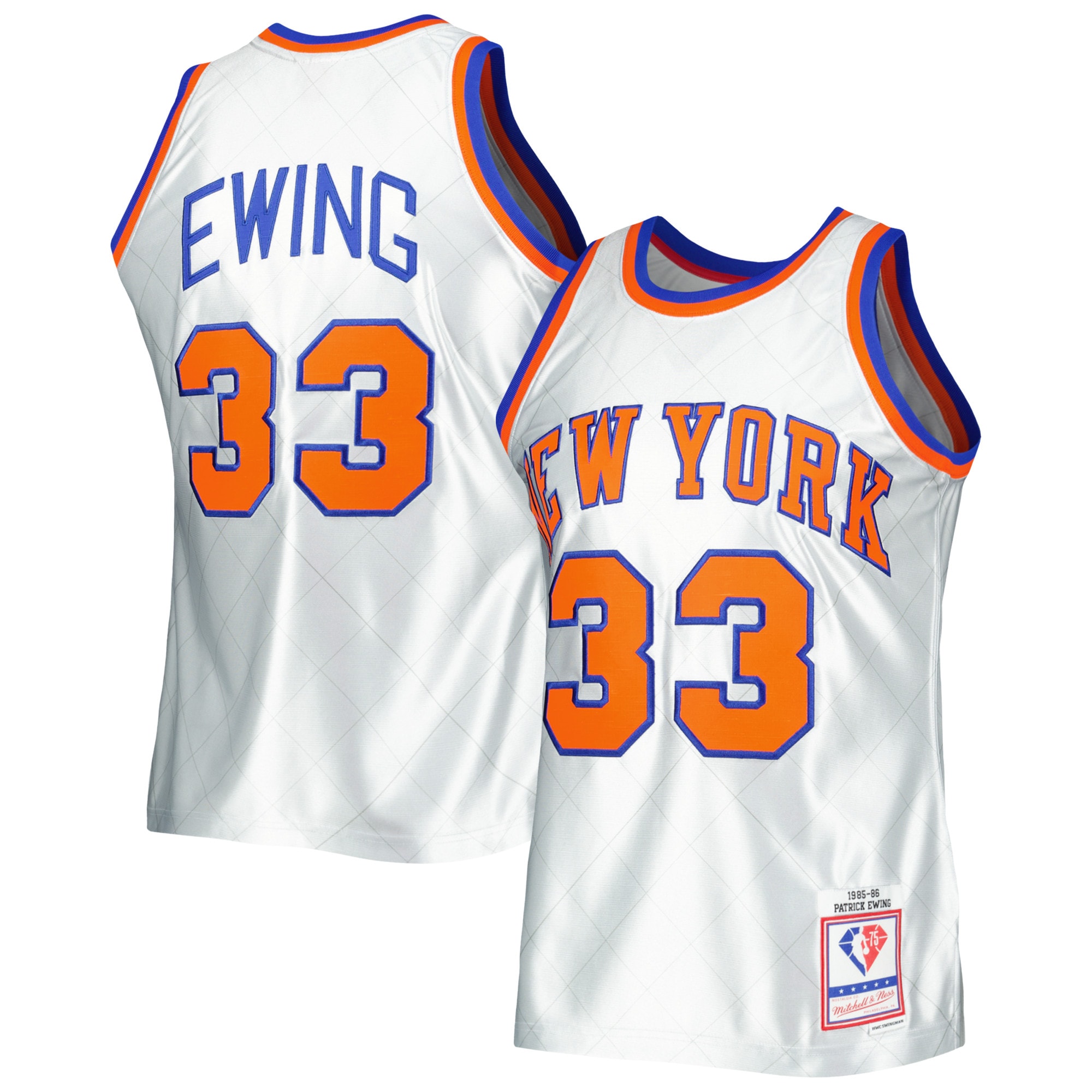 Men's New York Knicks Patrick Ewing Platinum 1985/86 Hardwood Classics 75th Anniversary Swingman Jersey