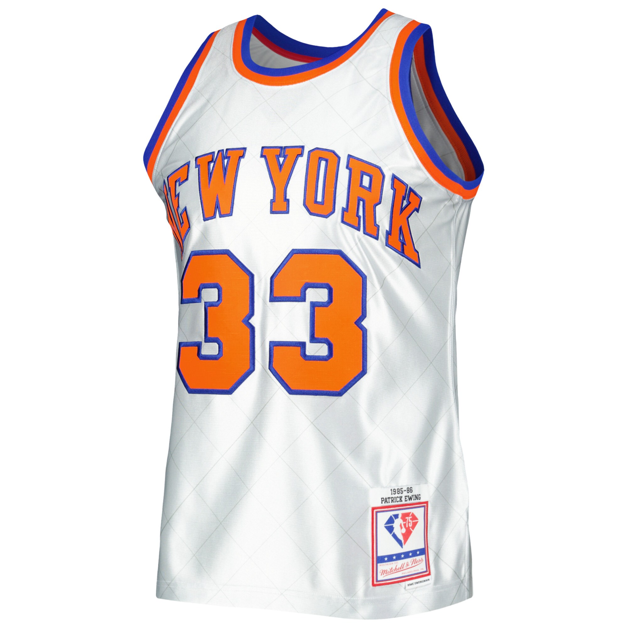 Men's New York Knicks Patrick Ewing Platinum 1985/86 Hardwood Classics 75th Anniversary Swingman Jersey