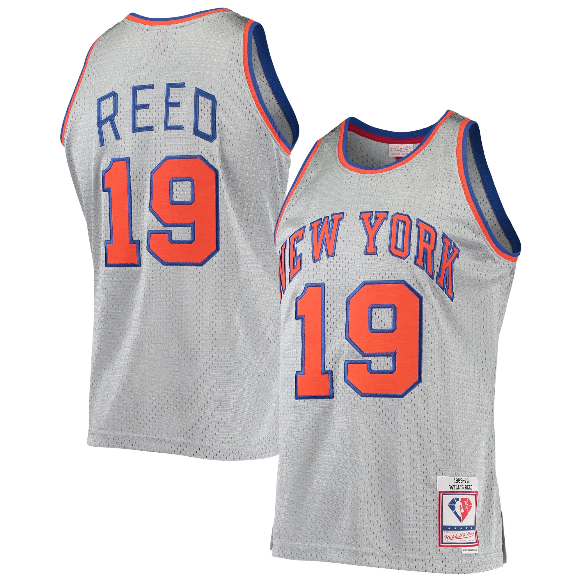 Men's New York Knicks Willis Reed Silver 75th Anniversary 1969/70 Hardwood Classics Swingman Jersey