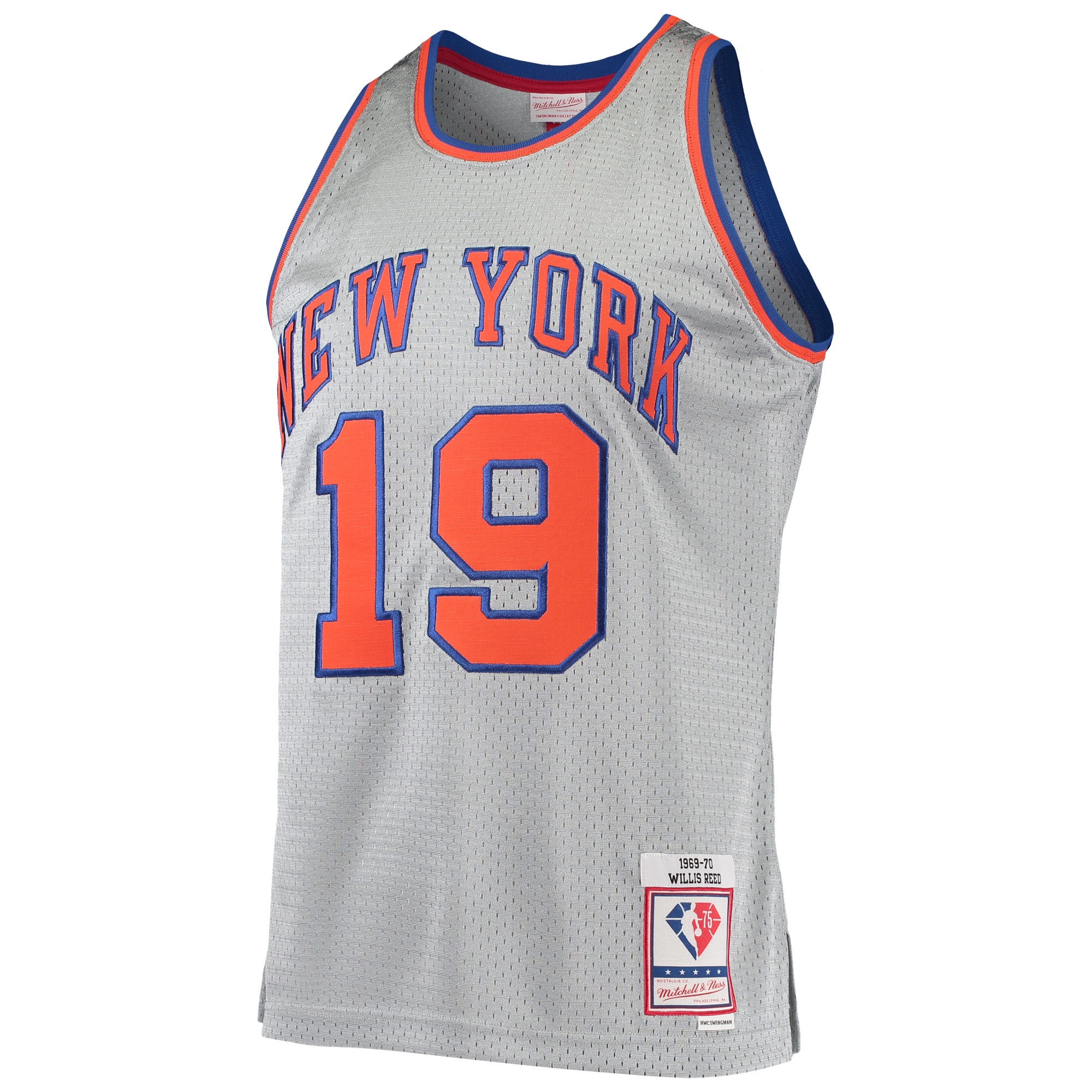 Men's New York Knicks Willis Reed Silver 75th Anniversary 1969/70 Hardwood Classics Swingman Jersey