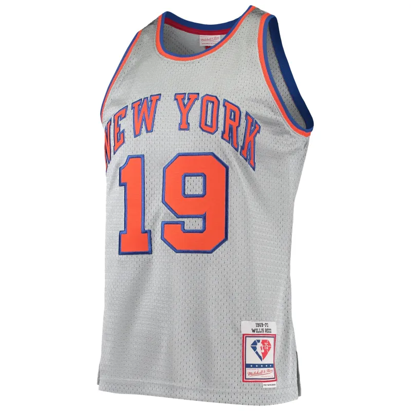 Men's New York Knicks Willis Reed Silver 75th Anniversary 1969/70 Hardwood Classics Swingman Jersey
