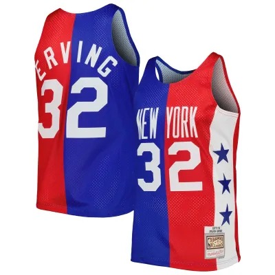 Men's New York Nets Julius Erving Blue/Red Hardwood Classics 1973/74 Split Swingman Jersey 01
