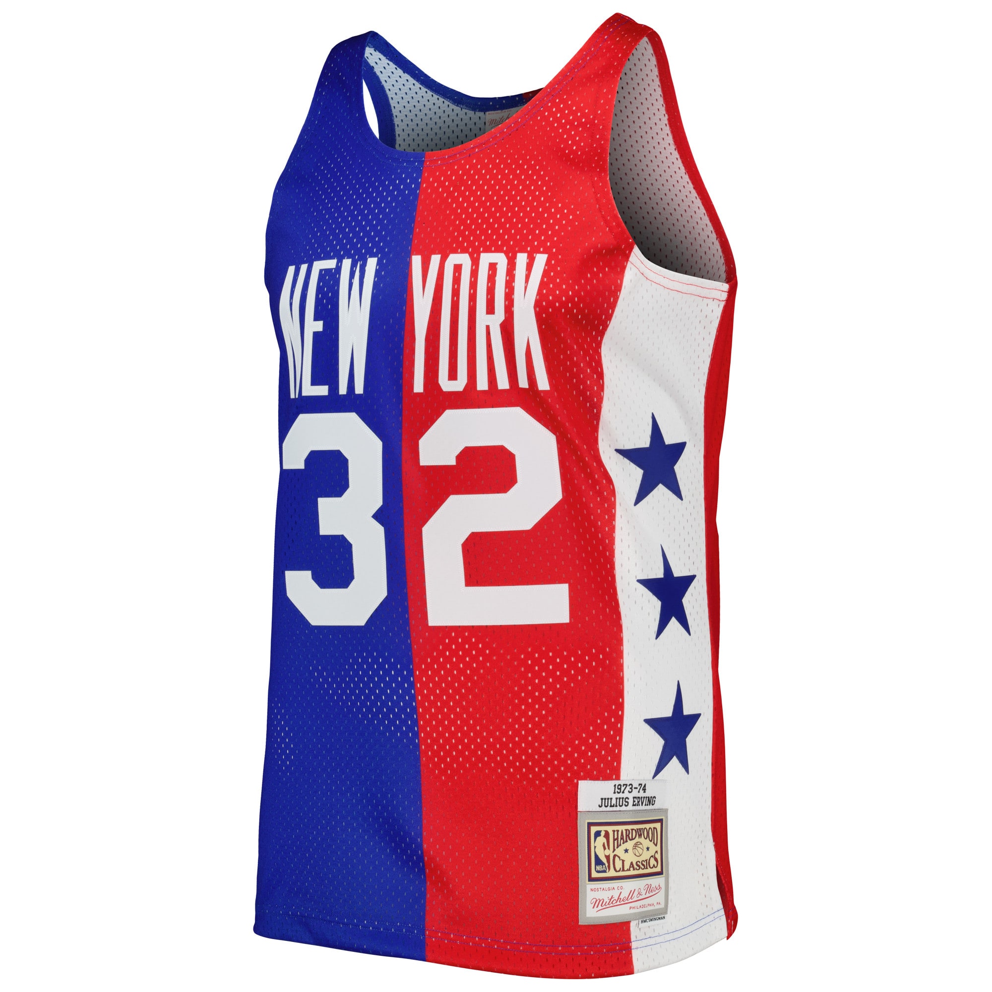 Men's New York Nets Julius Erving Blue/Red Hardwood Classics 1973/74 Split Swingman Jersey