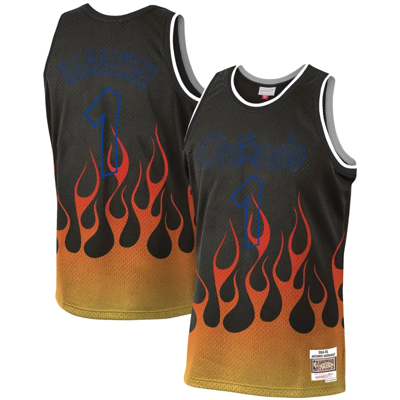 Men's Orlando Magic Penny Hardaway Black 1994/95 Hardwood Classics Flames Swingman Jersey