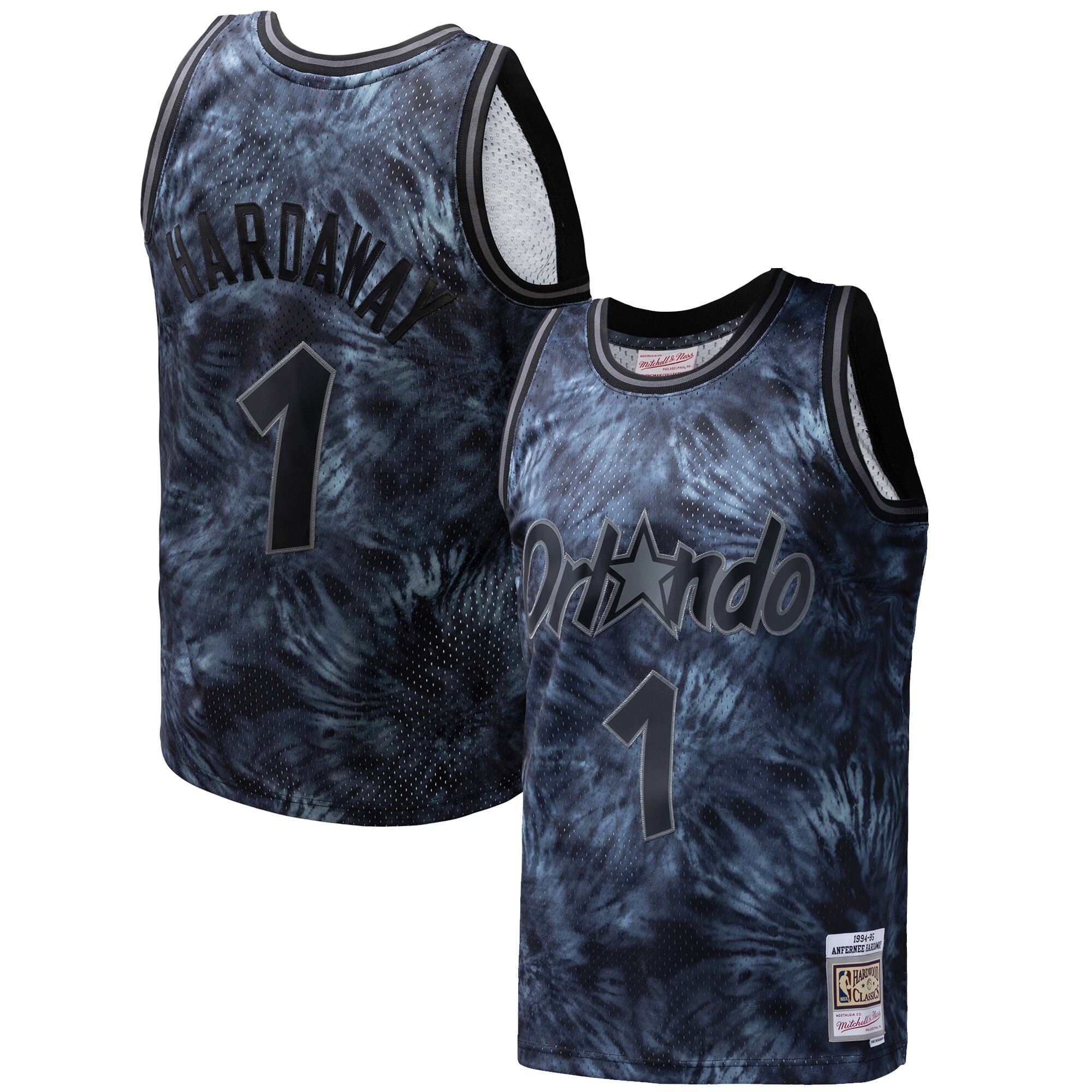 Men's Orlando Magic Penny Hardaway Black Hardwood Classics 1984/85 Tie-Dye Swingman Jersey