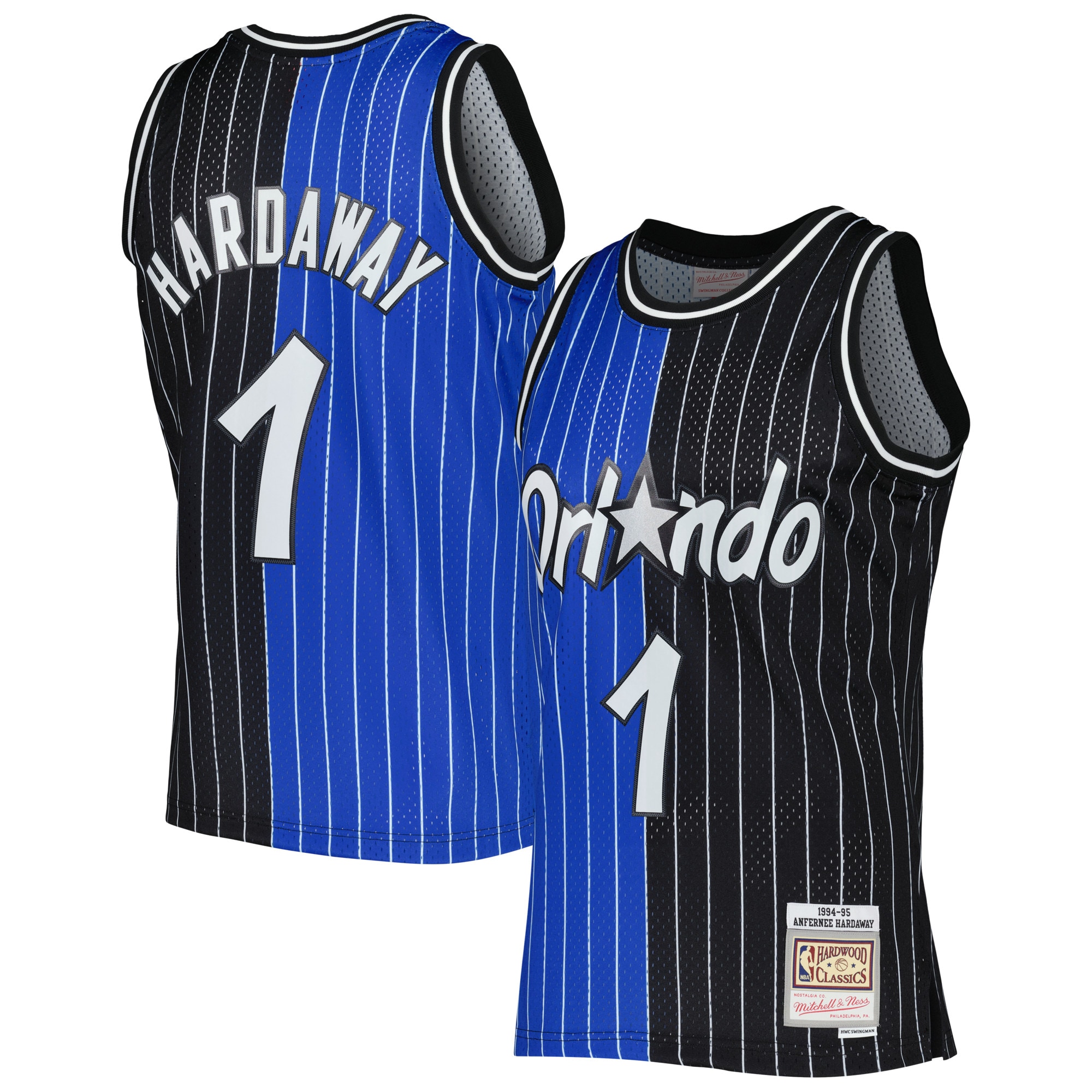 Men's Orlando Magic Penny Hardaway Blue/Black Hardwood Classics 1994/95 Split Swingman Jersey