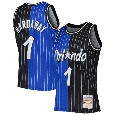 Men's Orlando Magic Penny Hardaway Blue/Black Hardwood Classics 1994/95 Split Swingman Jersey 01